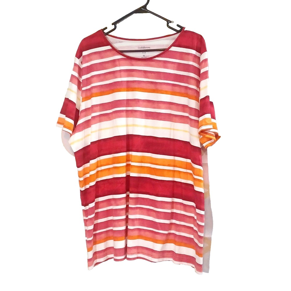 Croft & Barrow Classic Tee Women's 3X Orange Multi Stripe 100% Cotton Casual NWT